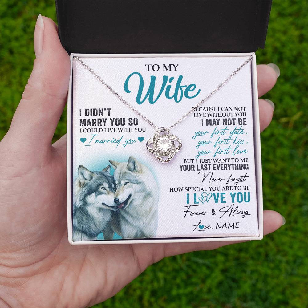 Love Knot Necklace 14K White Gold Finish | 2 | Personalized To My Wife Necklace From Husband I Didn't Marry You So Wolf For Wife Wedding Anniversary Day Birthday Christmas Customized Gift Box Message Card | teecentury