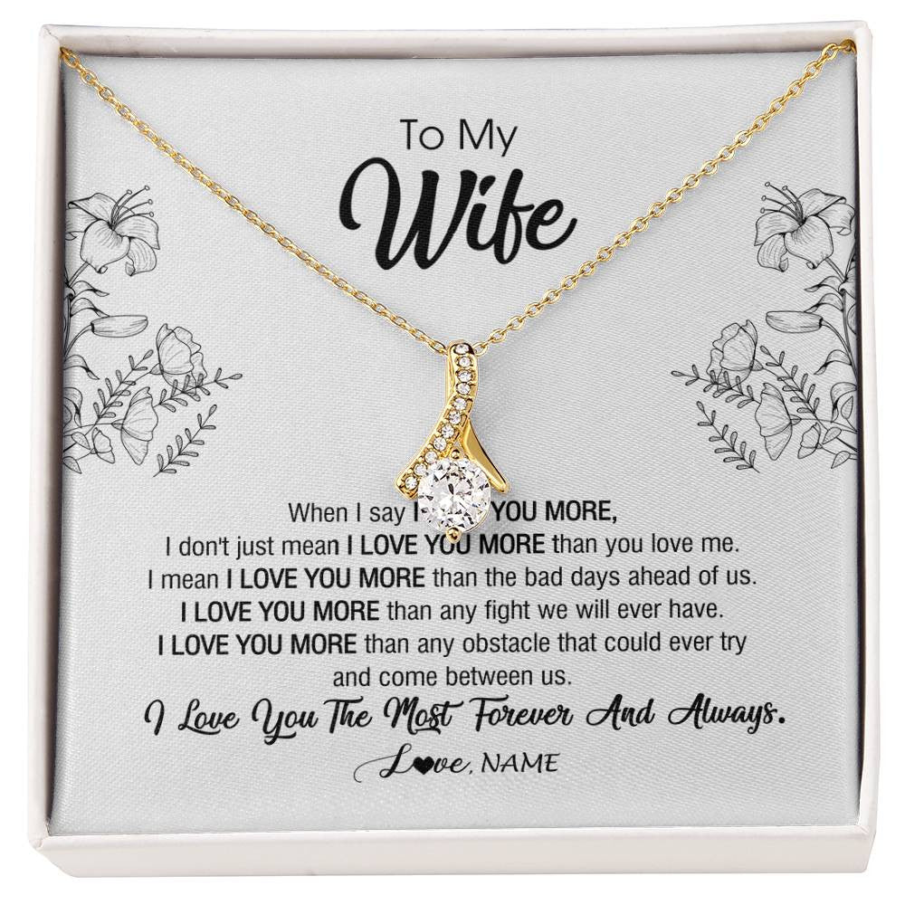 Alluring Beauty Necklace 18K Yellow Gold Finish | Personalized To My Wife Necklace From Husband I Love You More Wife Birthday Anniversary Wedding Valentines Day Christmas Customized Message Card | teecentury