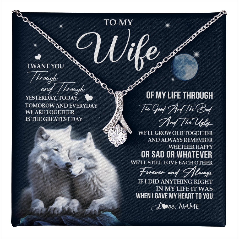 Alluring Beauty Necklace 14K White Gold Finish | 1 | Personalized To My Wife Necklace From Husband I Want You Wolf Wife Birthday Anniversary Romantic Valentines Day Christmas Customized Gift Box Message Card | teecentury