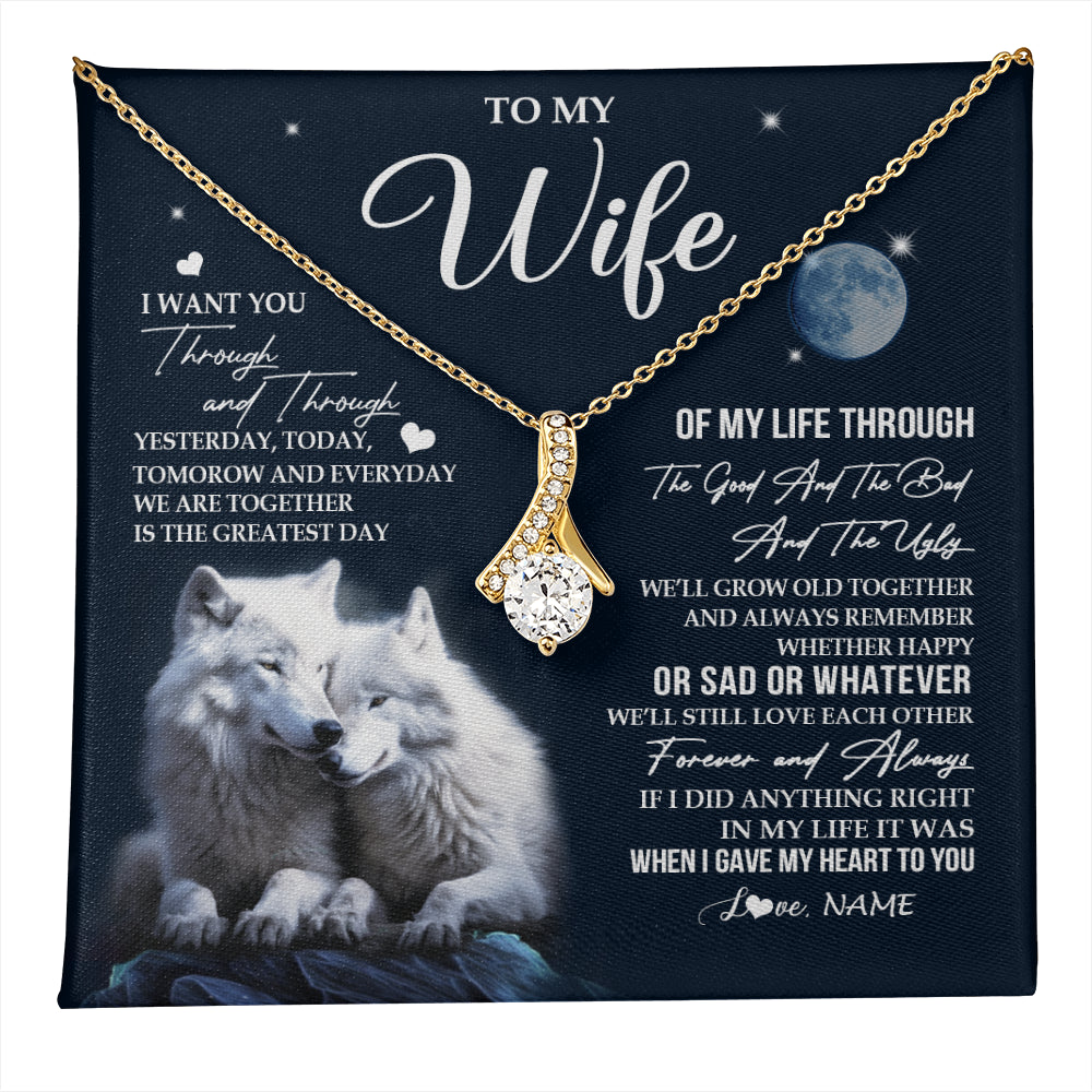 Alluring Beauty Necklace 18K Yellow Gold Finish | 1 | Personalized To My Wife Necklace From Husband I Want You Wolf Wife Birthday Anniversary Romantic Valentines Day Christmas Customized Gift Box Message Card | teecentury