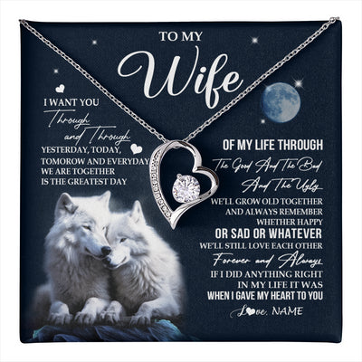 Forever Love Necklace 14K White Gold Finish | 1 | Personalized To My Wife Necklace From Husband I Want You Wolf Wife Birthday Anniversary Romantic Valentines Day Christmas Customized Gift Box Message Card | teecentury