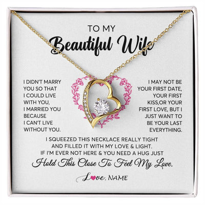 Forever Love Necklace 18K Yellow Gold Finish | Personalized To My Wife Necklace From Husband Love Heart Soulmate Wife Birthday Anniversary Wedding Valentines Day For Her Customized Gift Box Message Card | teecentury
