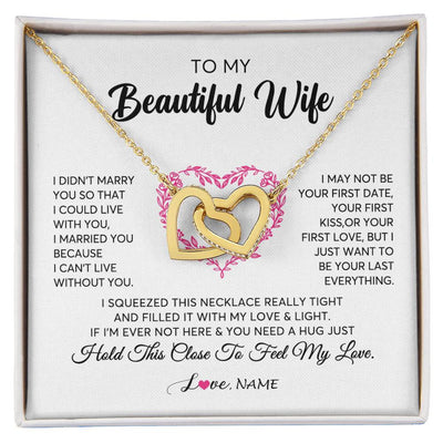 Interlocking Hearts Necklace 18K Yellow Gold Finish | Personalized To My Wife Necklace From Husband Love Heart Soulmate Wife Birthday Anniversary Wedding Valentines Day For Her Customized Gift Box Message Card | teecentury