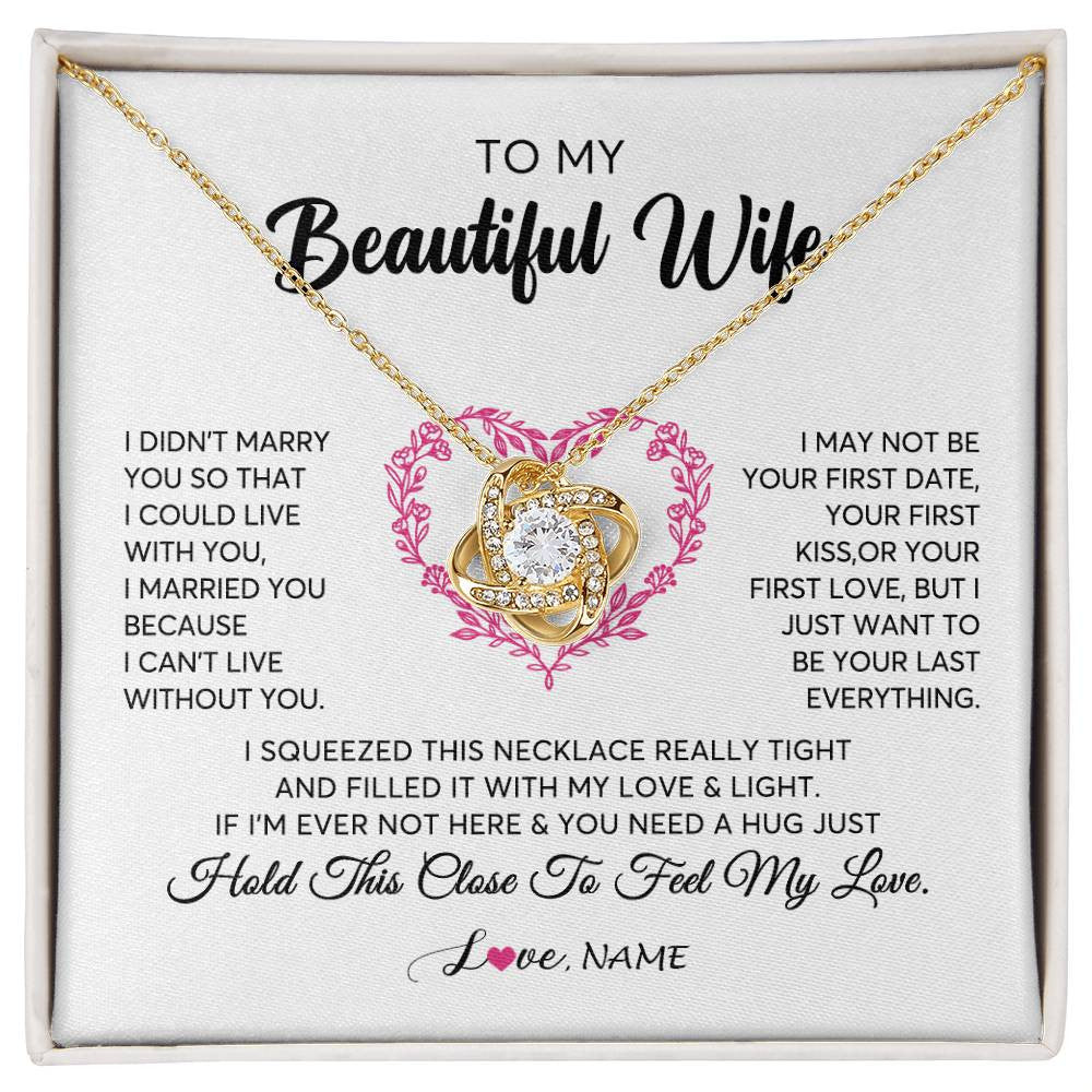 Love Knot Necklace 18K Yellow Gold Finish | Personalized To My Wife Necklace From Husband Love Heart Soulmate Wife Birthday Anniversary Wedding Valentines Day For Her Customized Gift Box Message Card | teecentury