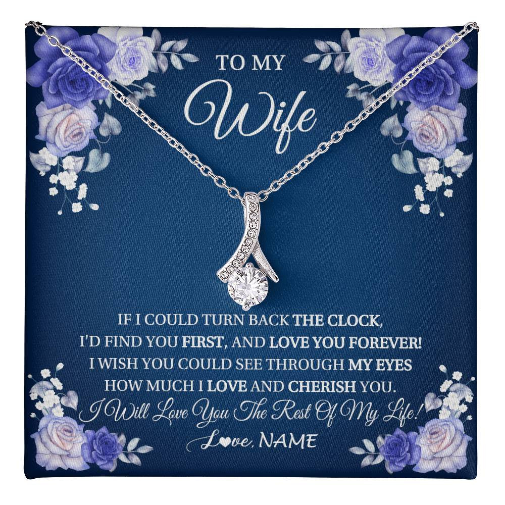 Alluring Beauty Necklace 14K White Gold Finish | 1 | Personalized To My Wife Necklace From Husband Love You Forever Wife Birthday Anniversary Wedding Valentines Day Christmas Customized Gift Box Message Card | teecentury