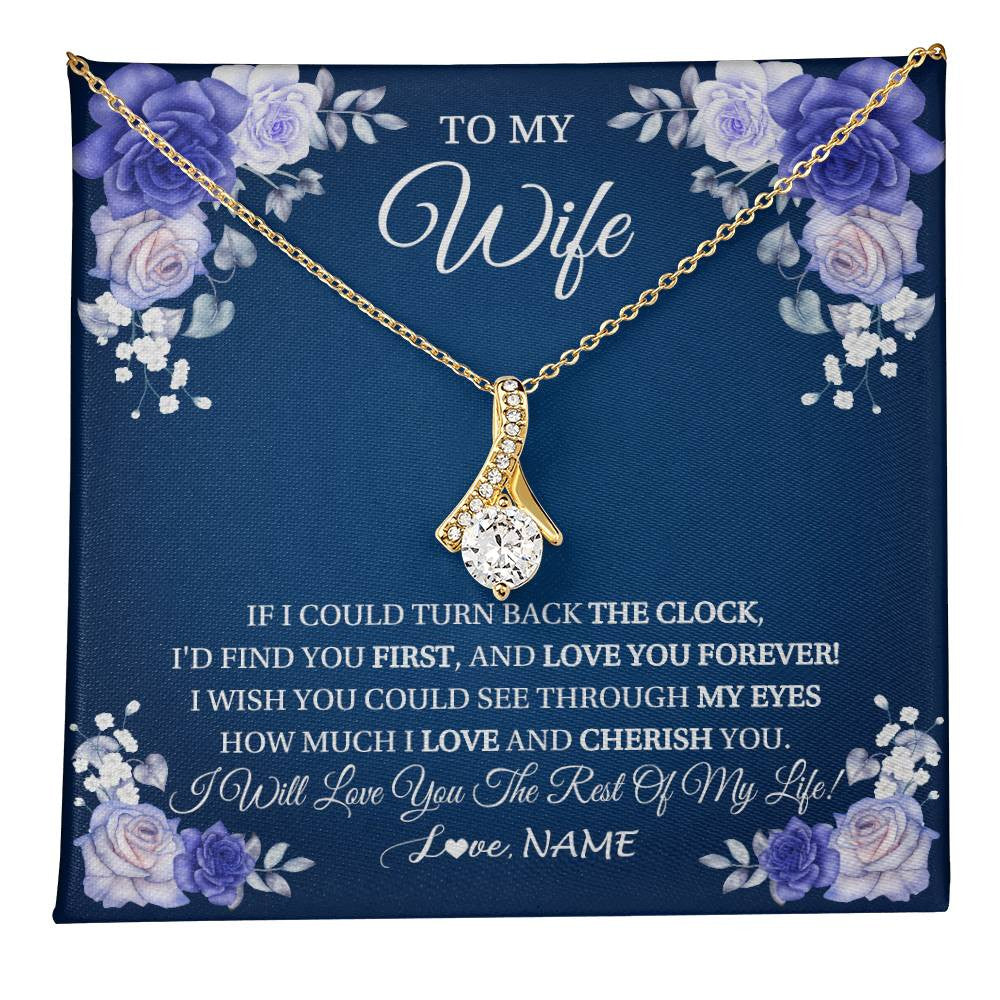 Alluring Beauty Necklace 18K Yellow Gold Finish | 1 | Personalized To My Wife Necklace From Husband Love You Forever Wife Birthday Anniversary Wedding Valentines Day Christmas Customized Gift Box Message Card | teecentury