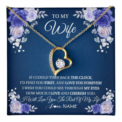 Forever Love Necklace 18K Yellow Gold Finish | 1 | Personalized To My Wife Necklace From Husband Love You Forever Wife Birthday Anniversary Wedding Valentines Day Christmas Customized Gift Box Message Card | teecentury
