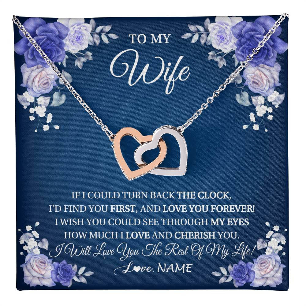 Interlocking Hearts Necklace Stainless Steel & Rose Gold Finish | 1 | Personalized To My Wife Necklace From Husband Love You Forever Wife Birthday Anniversary Wedding Valentines Day Christmas Customized Gift Box Message Card | teecentury