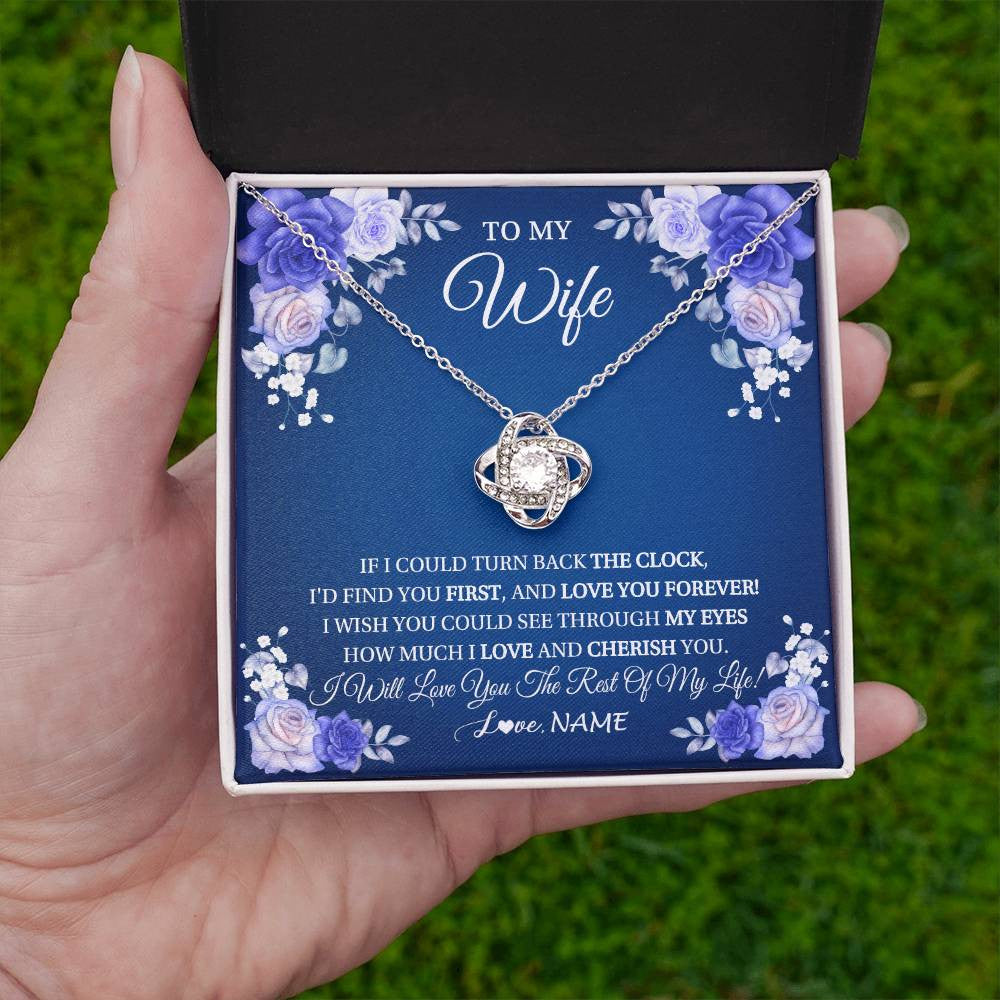 Love Knot Necklace 14K White Gold Finish | 2 | Personalized To My Wife Necklace From Husband Love You Forever Wife Birthday Anniversary Wedding Valentines Day Christmas Customized Gift Box Message Card | teecentury