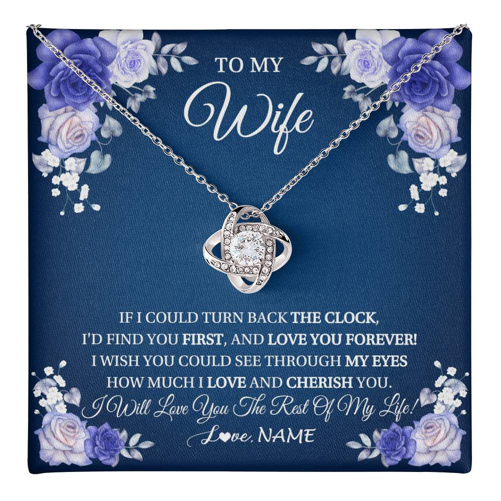 Love Knot Necklace 14K White Gold Finish | 1 | Personalized To My Wife Necklace From Husband Love You Forever Wife Birthday Anniversary Wedding Valentines Day Christmas Customized Gift Box Message Card | teecentury
