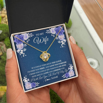 Love Knot Necklace 18K Yellow Gold Finish | 2 | Personalized To My Wife Necklace From Husband Love You Forever Wife Birthday Anniversary Wedding Valentines Day Christmas Customized Gift Box Message Card | teecentury