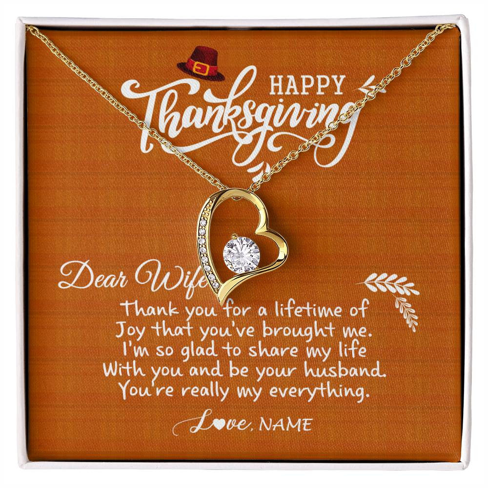 Forever Love Necklace 18K Yellow Gold Finish | 1 | Personalized To My Wife Necklace From Husband Thank You Fo A Lifetime Thanksgiving Day For Herr Pendant Jewelry Customized Gift Box Message Card | teecentury