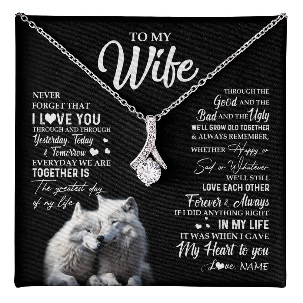 Alluring Beauty Necklace 14K White Gold Finish | 1 | Personalized To My Wife Necklace From Husband Wolf Never Forget That I Love You Wife Wedding Anniversary Birthday Christmas Customized Gift Box Message Card | teecentury