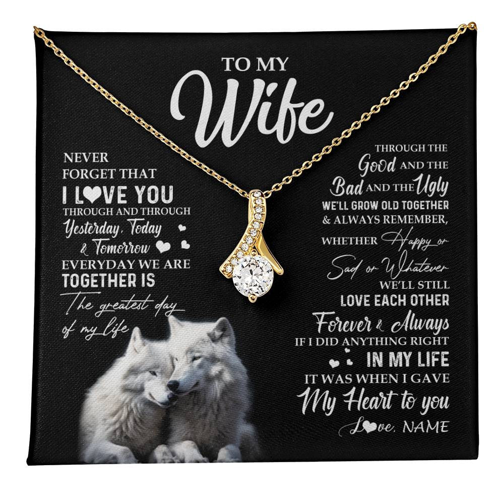 Alluring Beauty Necklace 18K Yellow Gold Finish | 1 | Personalized To My Wife Necklace From Husband Wolf Never Forget That I Love You Wife Wedding Anniversary Birthday Christmas Customized Gift Box Message Card | teecentury