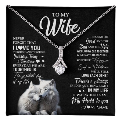 Alluring Beauty Necklace 14K White Gold Finish | 1 | Personalized To My Wife Necklace From Husband Wolf Never Forget That I Love You Wife Wedding Anniversary Birthday Christmas Customized Gift Box Message Card | teecentury