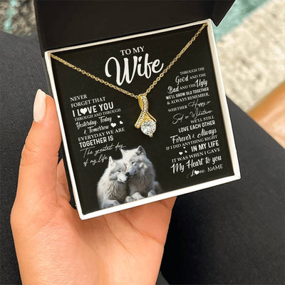 Alluring Beauty Necklace 18K Yellow Gold Finish | 2 | Personalized To My Wife Necklace From Husband Wolf Never Forget That I Love You Wife Wedding Anniversary Birthday Christmas Customized Gift Box Message Card | teecentury
