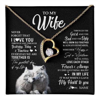 Forever Love Necklace 18K Yellow Gold Finish | 1 | Personalized To My Wife Necklace From Husband Wolf Never Forget That I Love You Wife Wedding Anniversary Birthday Christmas Customized Gift Box Message Card | teecentury