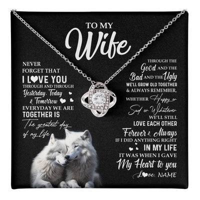 Love Knot Necklace 14K White Gold Finish | 1 | Personalized To My Wife Necklace From Husband Wolf Never Forget That I Love You Wife Wedding Anniversary Birthday Christmas Customized Gift Box Message Card | teecentury
