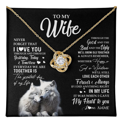 Love Knot Necklace 18K Yellow Gold Finish | 1 | Personalized To My Wife Necklace From Husband Wolf Never Forget That I Love You Wife Wedding Anniversary Birthday Christmas Customized Gift Box Message Card | teecentury