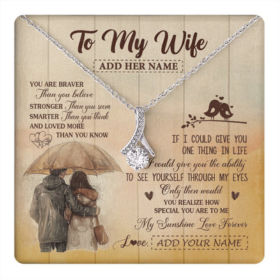 Alluring Beauty Necklace 14K White Gold Finish | 1 | Personalized To My Wife Necklace From Husband You Are Braver Wife Birthday Gifts Anniversary Romantic Valentines Christmas Custom Gift Box Message Card | https://teecentury.