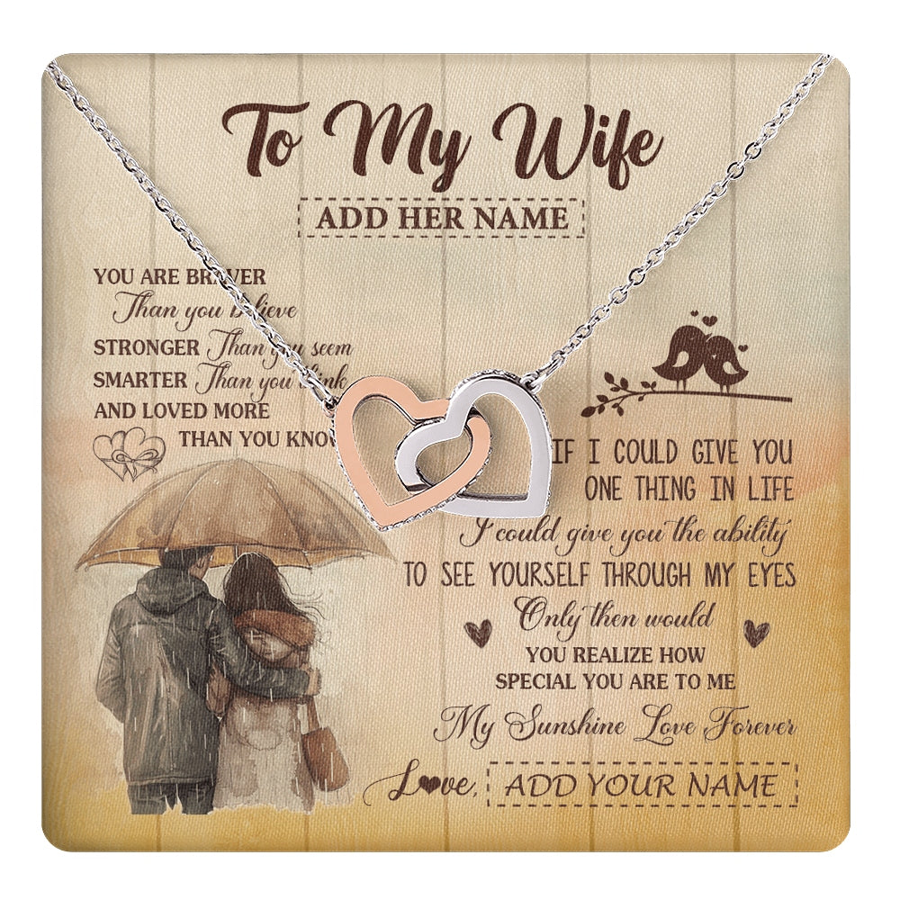 Interlocking Hearts Necklace Stainless Steel & Rose Gold Finish | 1 | Personalized To My Wife Necklace From Husband You Are Braver Wife Birthday Gifts Anniversary Romantic Valentines Christmas Custom Gift Box Message Card | https://teecentury.