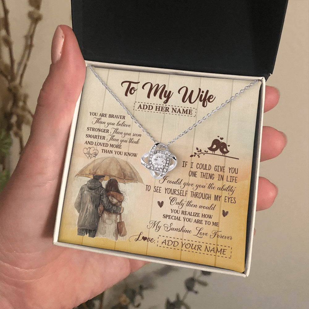 Love Knot Necklace 14K White Gold Finish | 2 | Personalized To My Wife Necklace From Husband You Are Braver Wife Birthday Gifts Anniversary Romantic Valentines Christmas Custom Gift Box Message Card | https://teecentury.