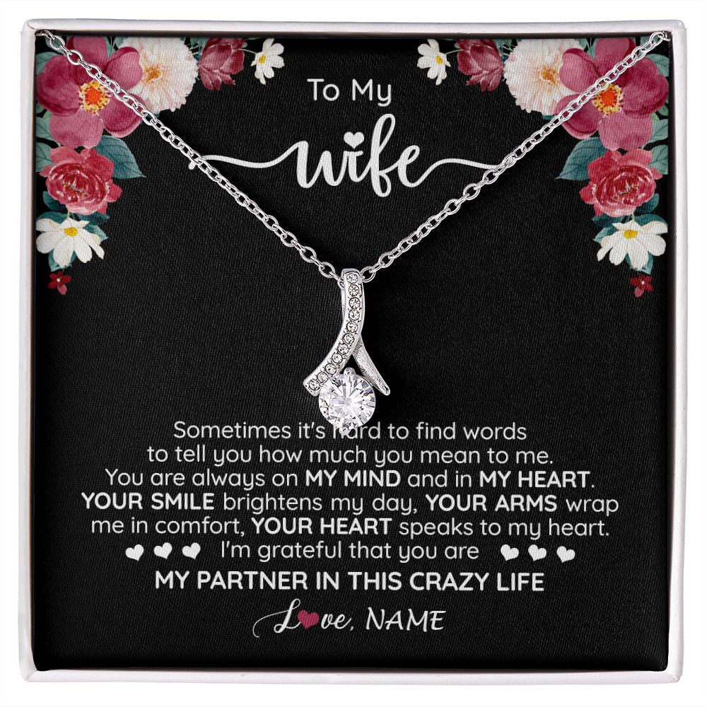Alluring Beauty Necklace | Personalized To My Wife Necklace From Husband You Are My Partner Wife Birthday Anniversary Wedding Valentines Day Christmas Customized Gift Box Message Card | teecentury