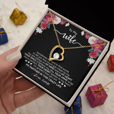 Forever Love Necklace 18K Yellow Gold Finish | 2 | Personalized To My Wife Necklace From Husband You Are My Partner Wife Birthday Anniversary Wedding Valentines Day Christmas Customized Gift Box Message Card | teecentury