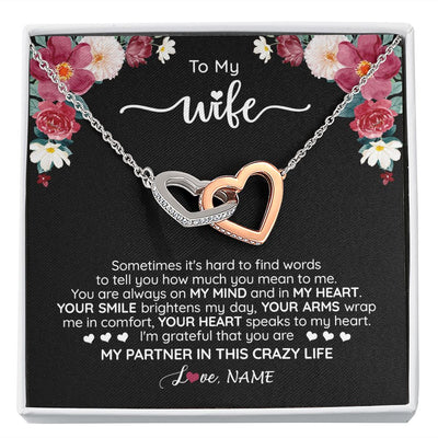 Interlocking Hearts Necklace | Personalized To My Wife Necklace From Husband You Are My Partner Wife Birthday Anniversary Wedding Valentines Day Christmas Customized Gift Box Message Card | teecentury