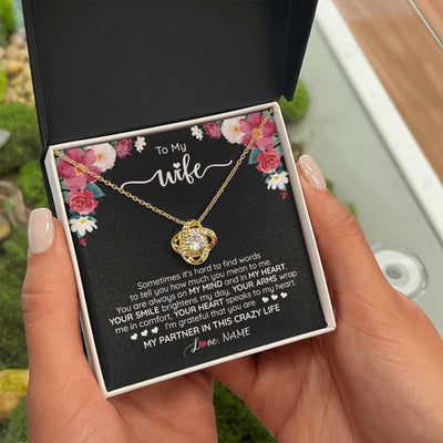 Love Knot Necklace 18K Yellow Gold Finish | 2 | Personalized To My Wife Necklace From Husband You Are My Partner Wife Birthday Anniversary Wedding Valentines Day Christmas Customized Gift Box Message Card | teecentury