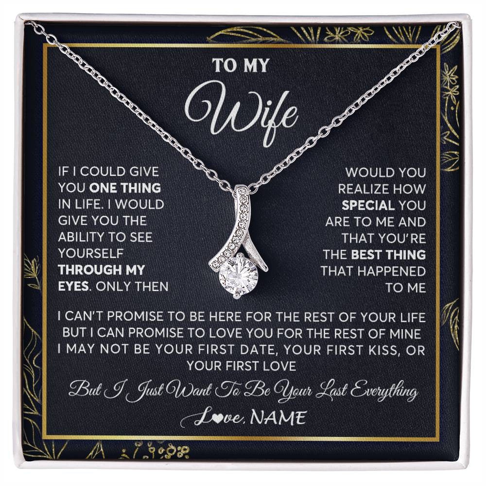 Alluring Beauty Necklace 14K White Gold Finish | 1 | Personalized To My Wife Necklace From Husband You Are The Best Thing Wife Birthday Idea Anniversary Wedding Valentines Day Customized Gift Box Message Card | teecentury