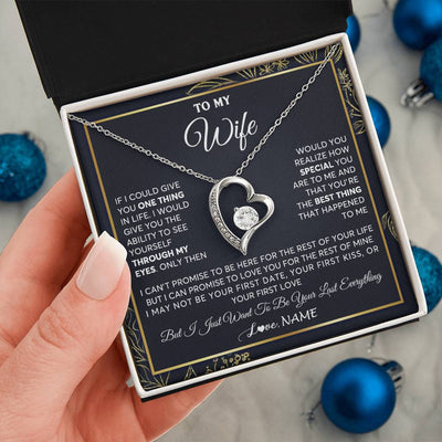 Forever Love Necklace 14K White Gold Finish | 2 | Personalized To My Wife Necklace From Husband You Are The Best Thing Wife Birthday Idea Anniversary Wedding Valentines Day Customized Gift Box Message Card | teecentury