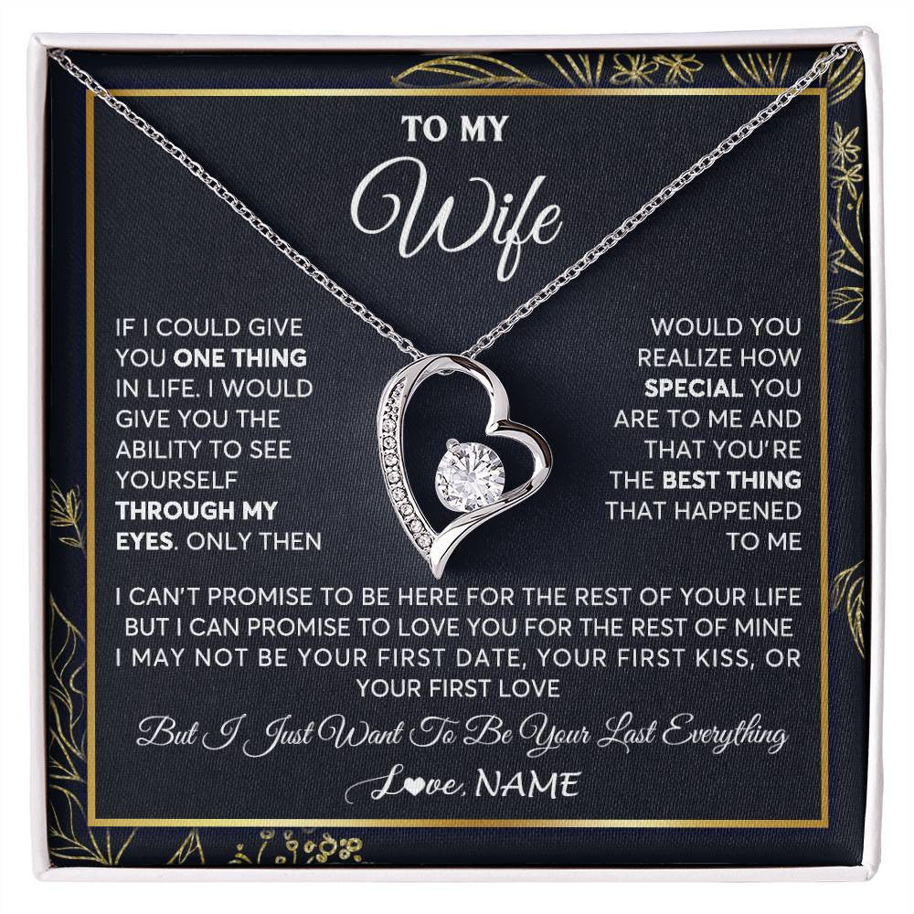 Forever Love Necklace 14K White Gold Finish | 1 | Personalized To My Wife Necklace From Husband You Are The Best Thing Wife Birthday Idea Anniversary Wedding Valentines Day Customized Gift Box Message Card | teecentury