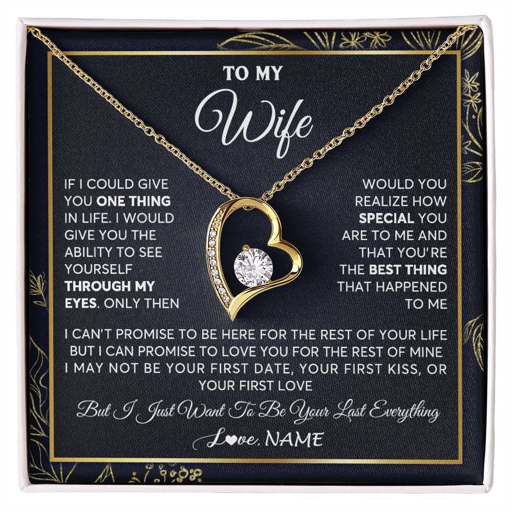 Forever Love Necklace 18K Yellow Gold Finish | 1 | Personalized To My Wife Necklace From Husband You Are The Best Thing Wife Birthday Idea Anniversary Wedding Valentines Day Customized Gift Box Message Card | teecentury