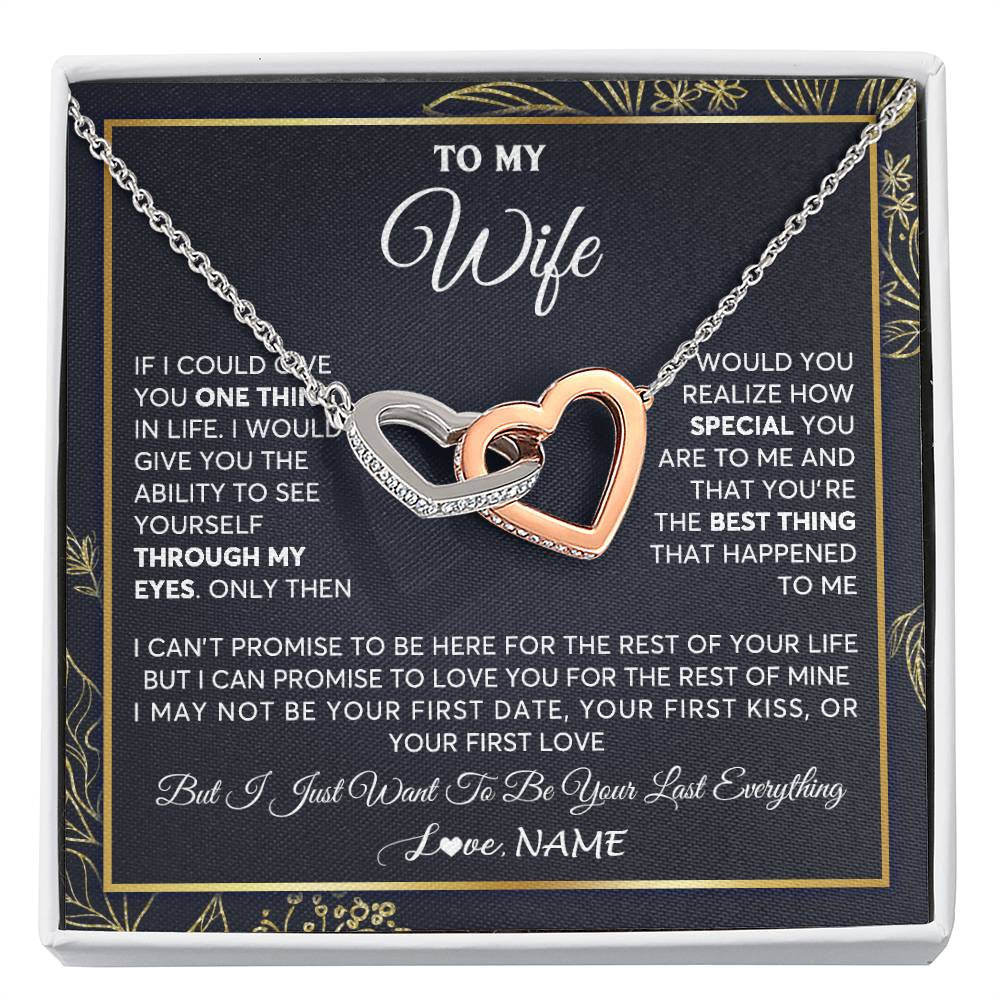 Interlocking Hearts Necklace Stainless Steel & Rose Gold Finish | 1 | Personalized To My Wife Necklace From Husband You Are The Best Thing Wife Birthday Idea Anniversary Wedding Valentines Day Customized Gift Box Message Card | teecentury