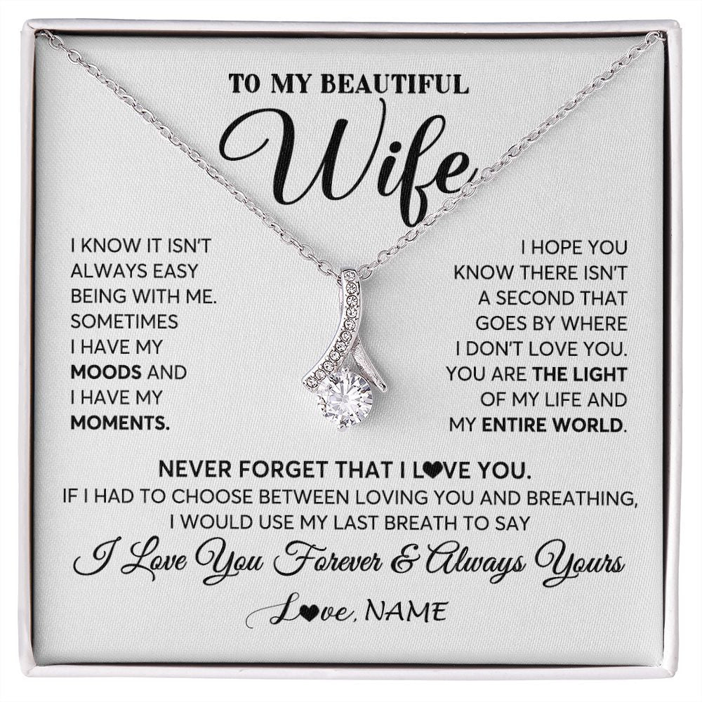 Alluring Beauty Necklace | Personalized To My Wife Necklace From Husband You Are The Light Of My Life Wife Birthday Anniversary Wedding Valentines Day Customized Gift Box Message Card | teecentury