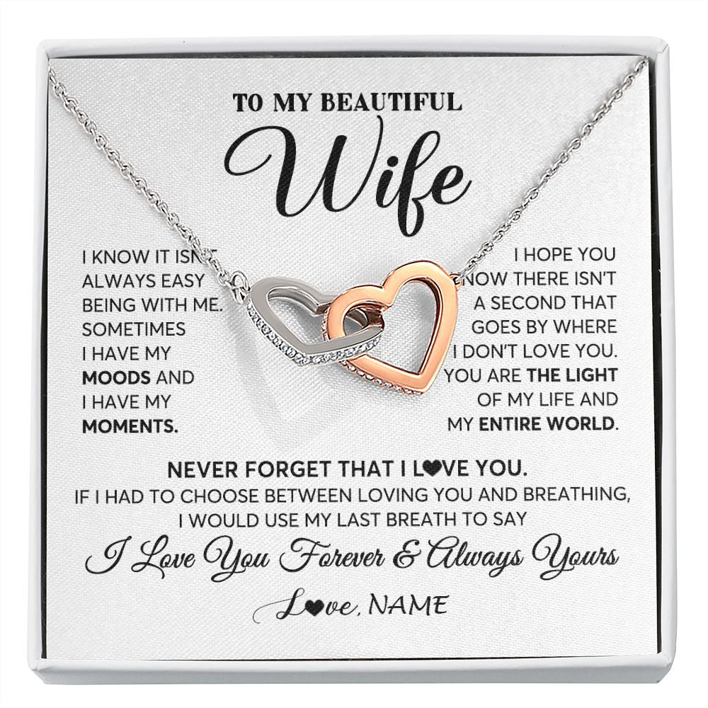 Interlocking Hearts Necklace | Personalized To My Wife Necklace From Husband You Are The Light Of My Life Wife Birthday Anniversary Wedding Valentines Day Customized Gift Box Message Card | teecentury
