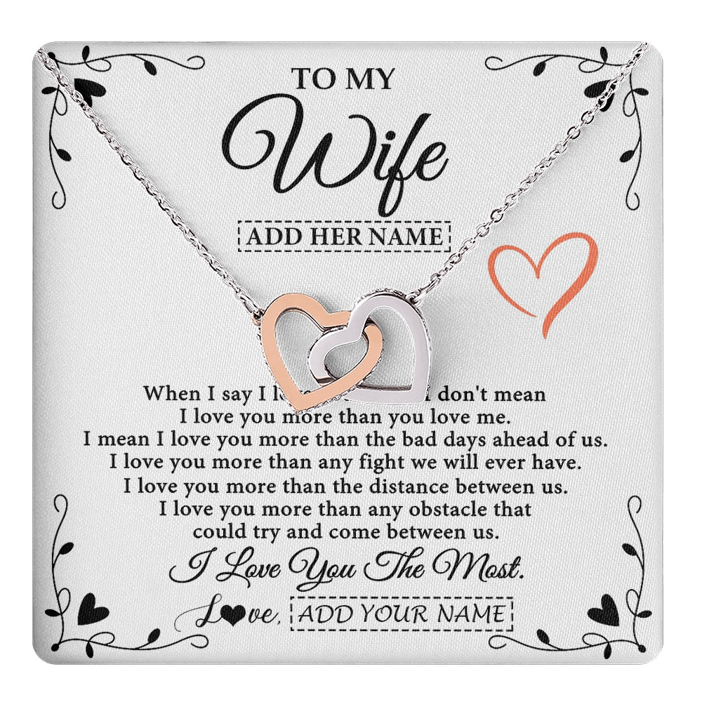 Interlocking Hearts Necklace Stainless Steel & Rose Gold Finish | 1 | Personalized To My Wife Necklace Gift For Her From Husband I Love You More Than Anything Pendant Love Wife Birthday Gifts Christmas Gift Box Message Card | https://teecentury.
