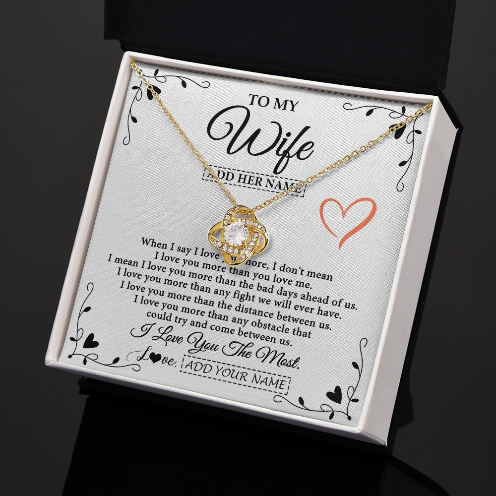 Love Knot Necklace 18K Yellow Gold Finish | 2 | Personalized To My Wife Necklace Gift For Her From Husband I Love You More Than Anything Pendant Love Wife Birthday Gifts Christmas Gift Box Message Card | https://teecentury.