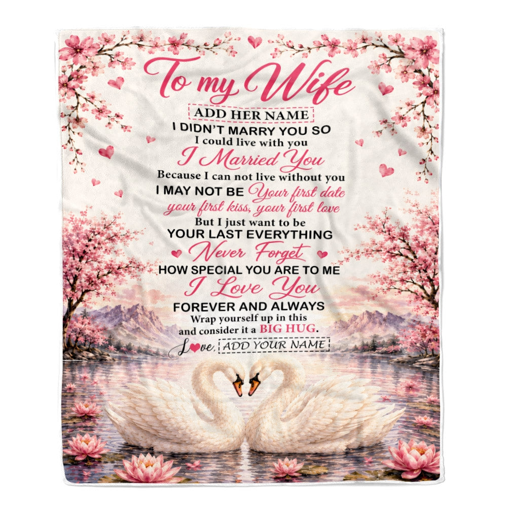 Personalized To My Wife Romantic Gift From Husband Swan I Love You Forever Blanket For Her Wife Birthday Gifts Soulmate Anniversary Christmas Fleece Blanket | teecentury