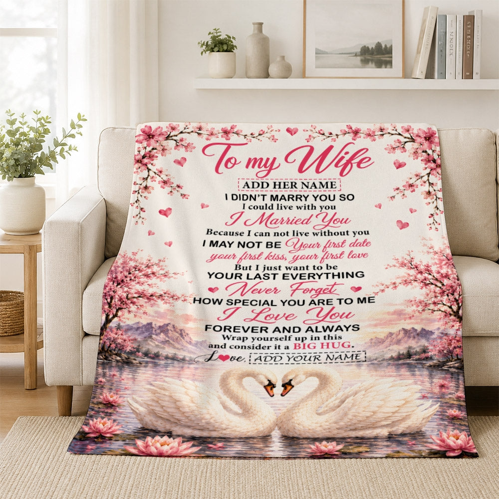 Personalized To My Wife Romantic Gift From Husband Swan I Love You Forever Blanket For Her Wife Birthday Gifts Soulmate Anniversary Christmas Fleece Blanket | teecentury