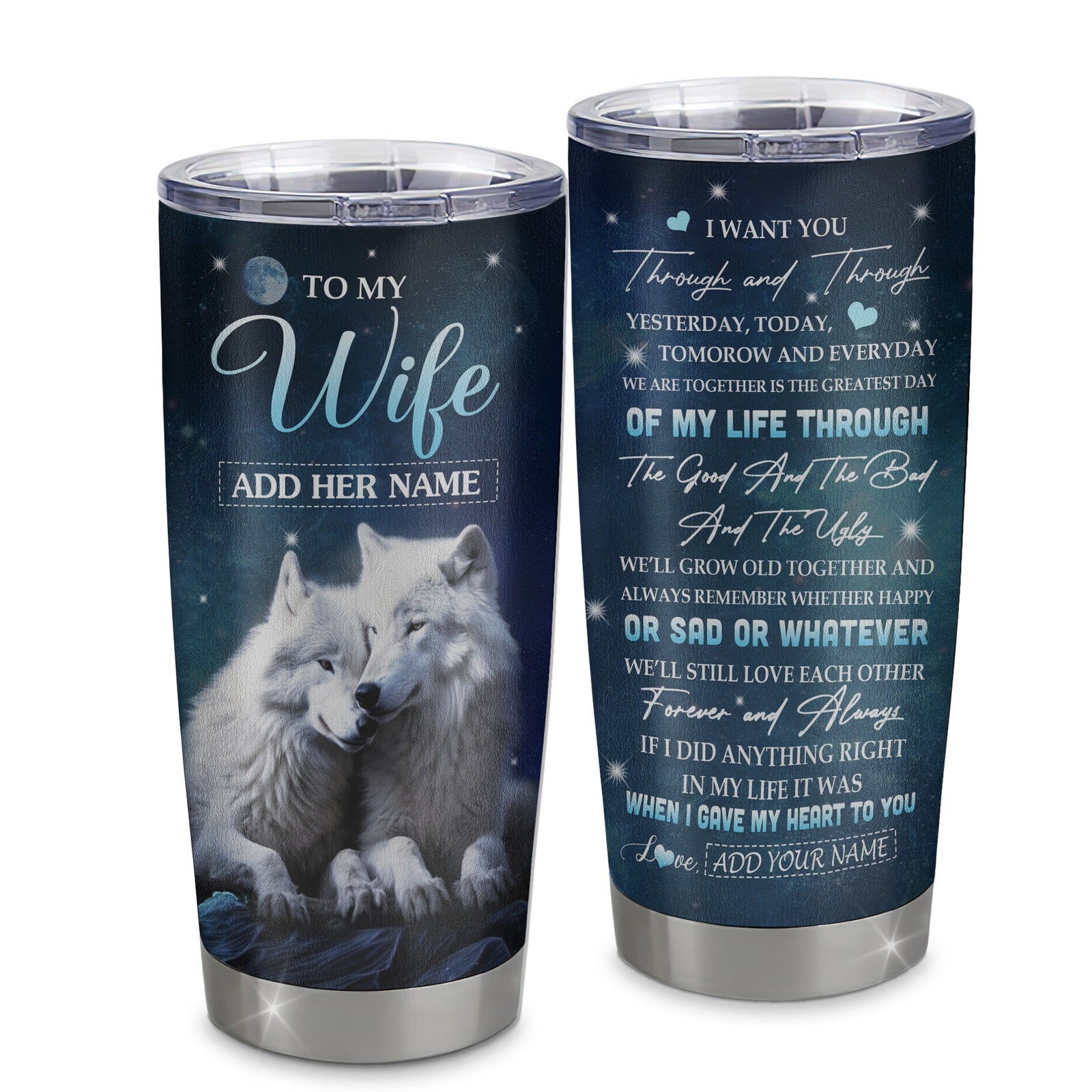 Personalized To My Wife Tumbler From Husband I Want You Wolf Wife Birthday Gifts For Her Anniversary Romantic Valentines Christmas Custom Stainless Steel Travel Mug | teecentury