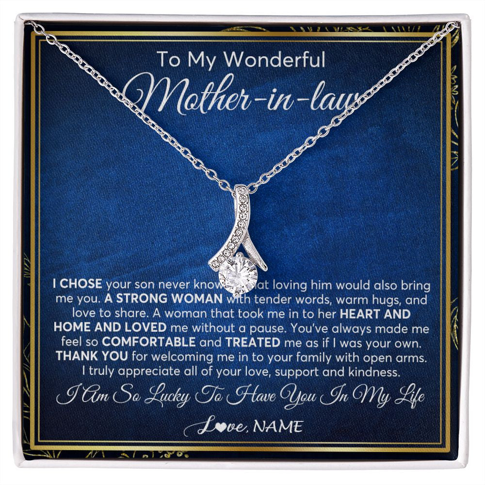 Alluring Beauty Necklace | Personalized To My Wonderful Mother In Law Necklace From Daughter In Law A Strong Women Mother Birthday Mothers Day Christmas Customized Gift Box Message Card | teecentury