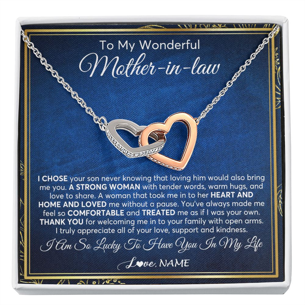 Interlocking Hearts Necklace | Personalized To My Wonderful Mother In Law Necklace From Daughter In Law A Strong Women Mother Birthday Mothers Day Christmas Customized Gift Box Message Card | teecentury