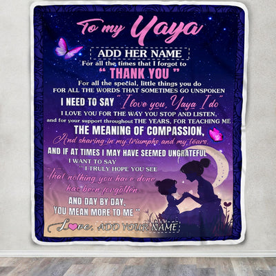 Personalized To My Yaya Blanket From Kids Night Sky Thank You Love You Yaya Birthday Gifts Mothers Day Christmas Thanksgiving Customized Fleece Throw Blanket | teecentury