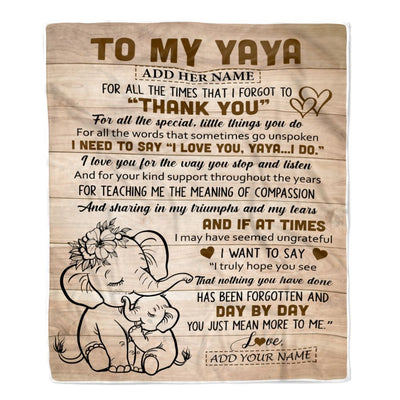 Personalized To My Yaya Gift Blanket From Kids Grandkids Elephant Thank You Best Yaya Birthday Gifts Mothers Day Christmas Custom Name Fleece Throw Blanket | teecentury