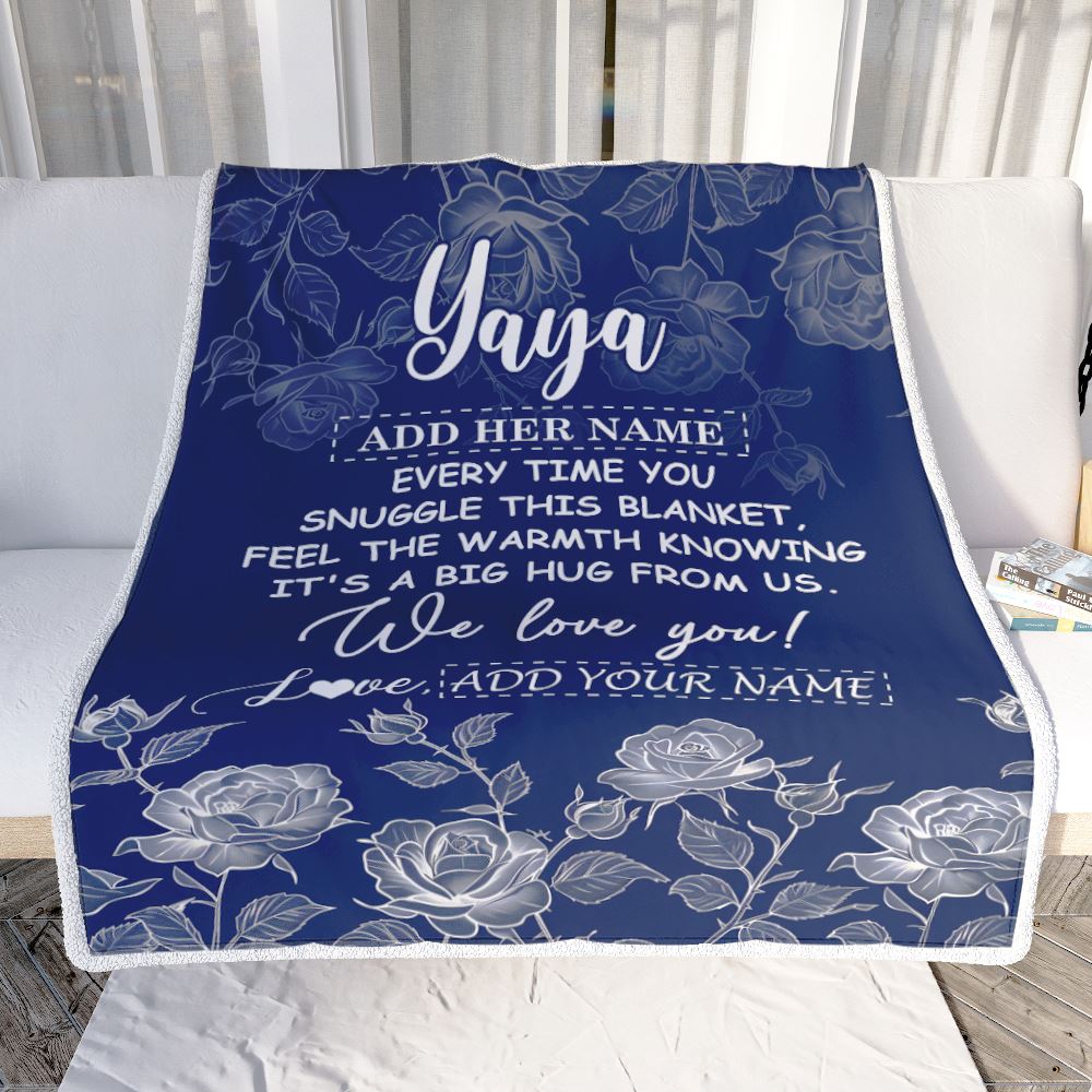 Personalized To My Yaya Gifts Blanket From Kids Grandkids Blue Flower Love You Birthday Gifts For Yaya Mothers Day Christmas Yaya Fleece Throw Blanket | teecentury