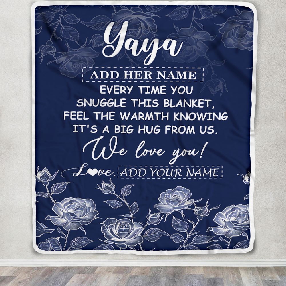 Personalized To My Yaya Gifts Blanket From Kids Grandkids Blue Flower Love You Birthday Gifts For Yaya Mothers Day Christmas Yaya Fleece Throw Blanket | teecentury