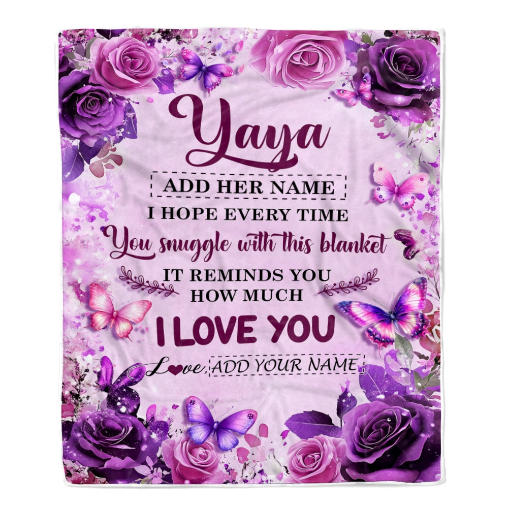 Personalized To My Yaya Gifts Blanket From Kids Grandkids Purple Floral Birthday Gifts For Yaya Mothers Day Thanksgiving Christmas Custom Fleece Blanket | teecentury