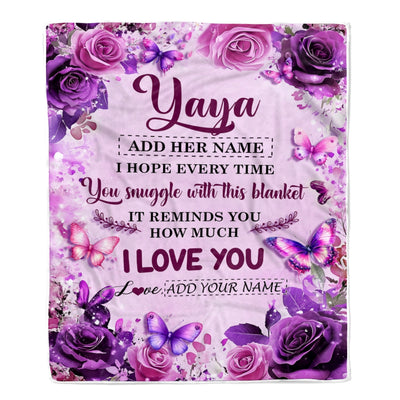 Personalized To My Yaya Gifts Blanket From Kids Grandkids Purple Floral Birthday Gifts For Yaya Mothers Day Thanksgiving Christmas Custom Fleece Blanket | teecentury